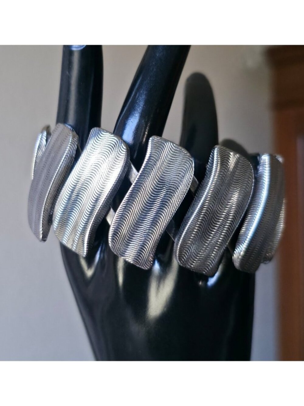 Vintage Coro Silver Tone Chunky Panel Stretch Bracelet
